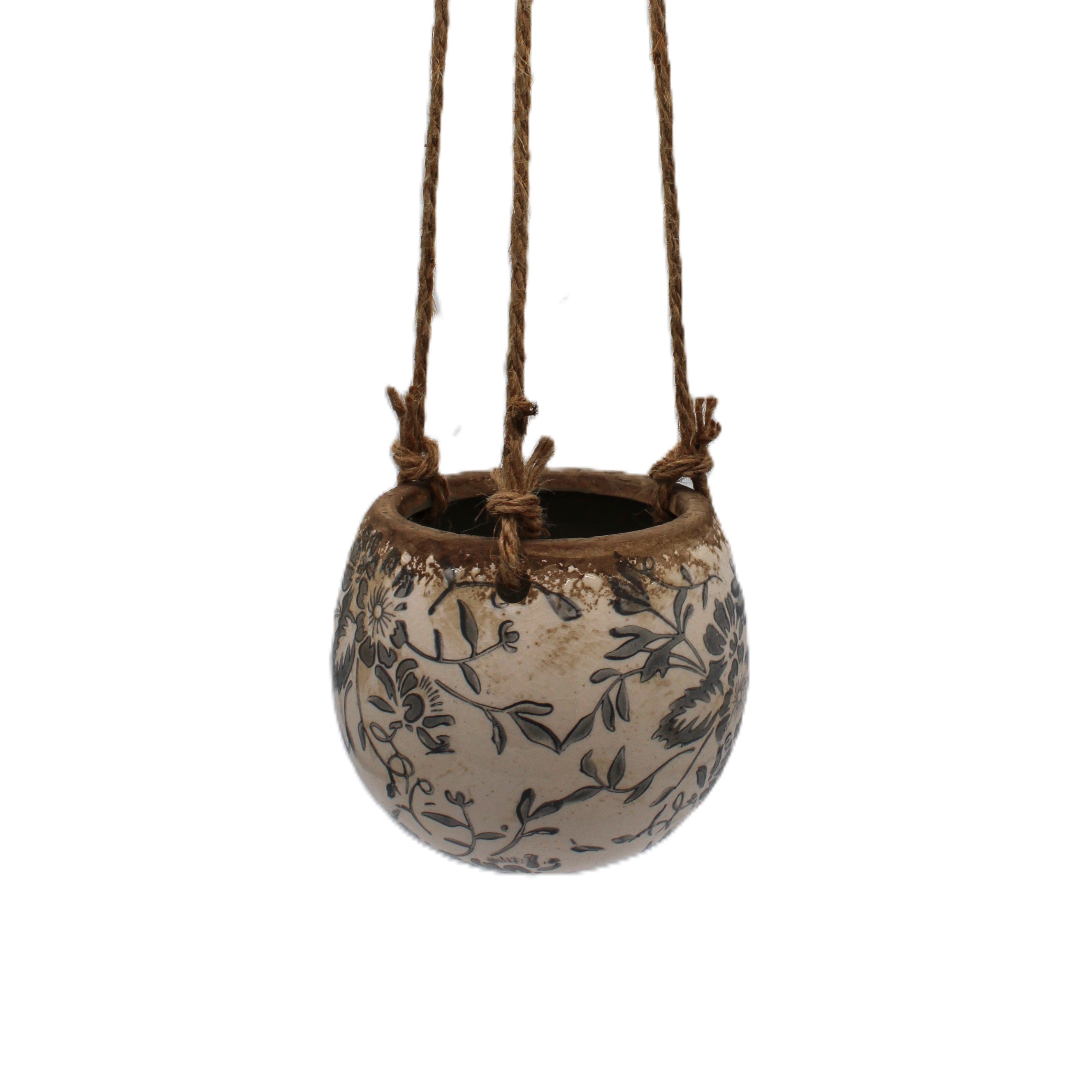 petit pot en céramique à suspendre à fleurs bleues - campagne chic et maison de charme - Clayre & Eef - Maison Ysance 