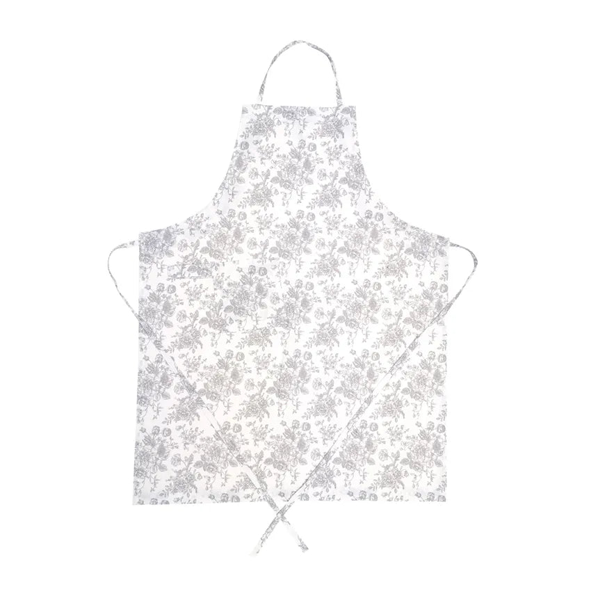 Tablier adulte à fleurs gris et blanc style campagne chic et maison de famille