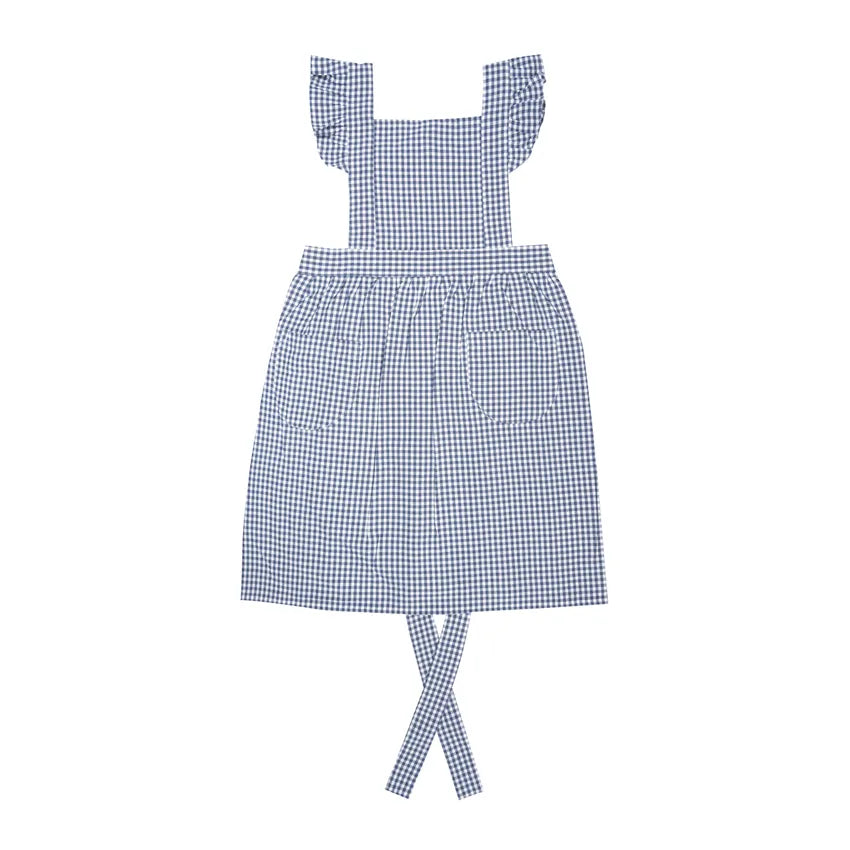 Tablier à volants bleu et blanc chic esprit linge ancien