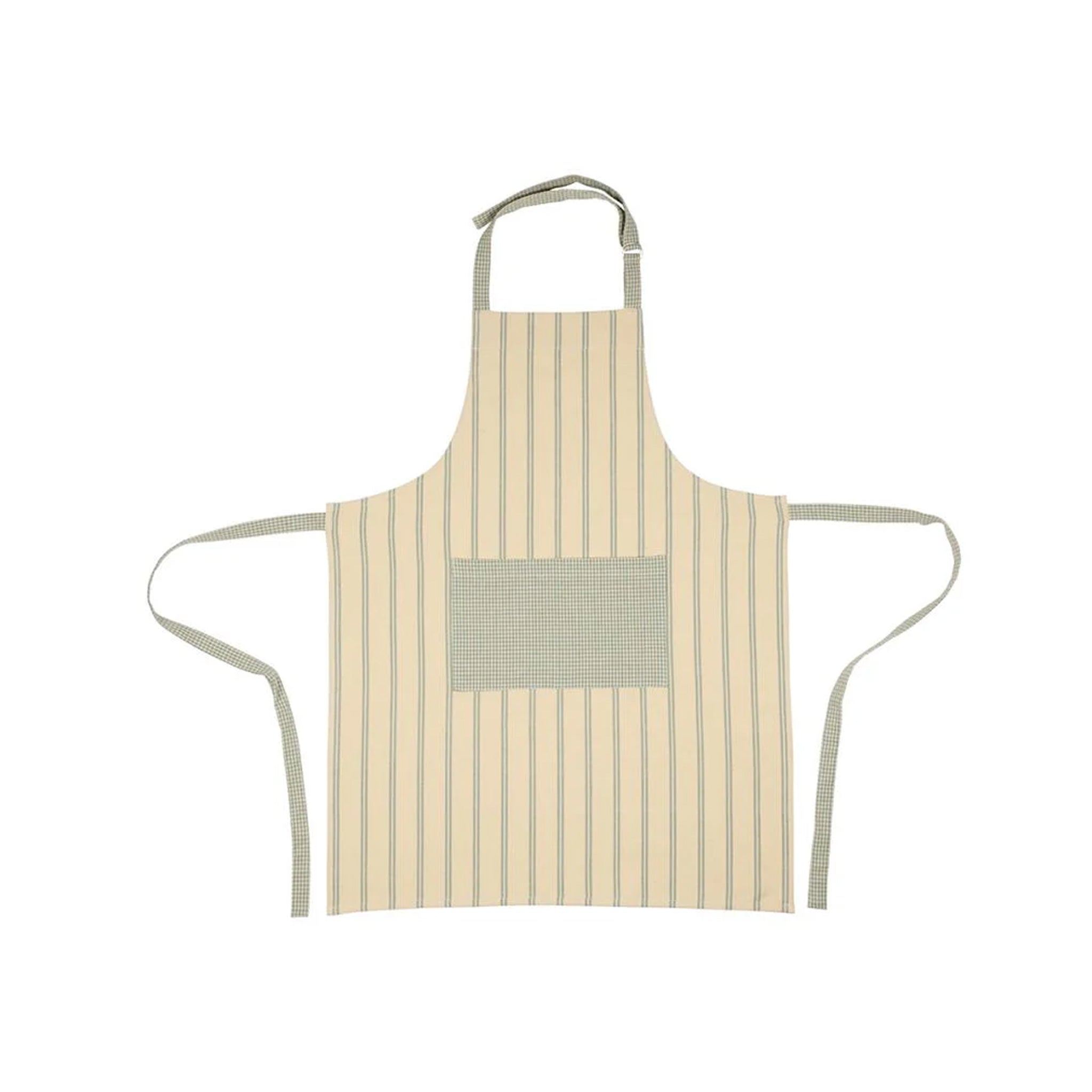 Tablier de cuisine vert sauge à rayures pour un esprit campagne chic et maison de famille - Comptoir de famille - Maison Ysance 