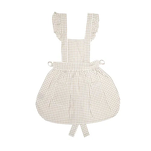Tablier enfant à carreaux lin et blanc style maison de famille et campagne chic