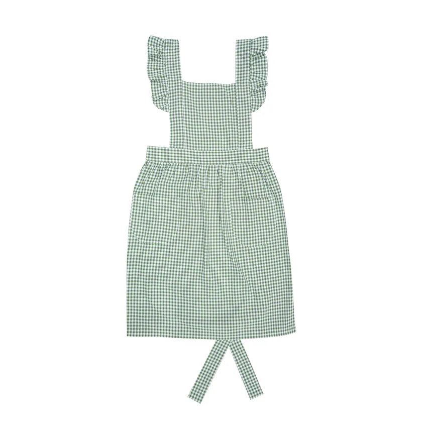 Tablier volants vert et blanc campagne chic esprit linge ancien.