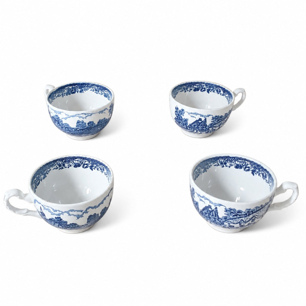 Lot de tasses anglaises anciennes bleu et blanc Royal Tudor Ware Staffordshire