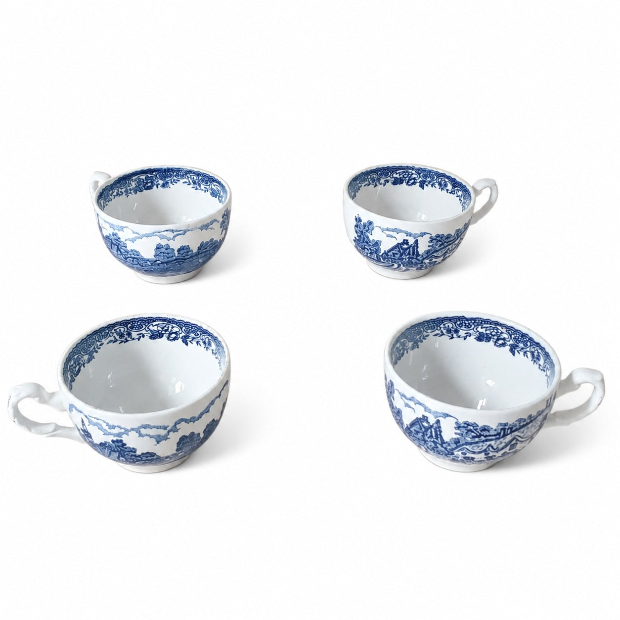 Lot de tasses anglaises anciennes bleu et blanc Royal Tudor Ware Staffordshire