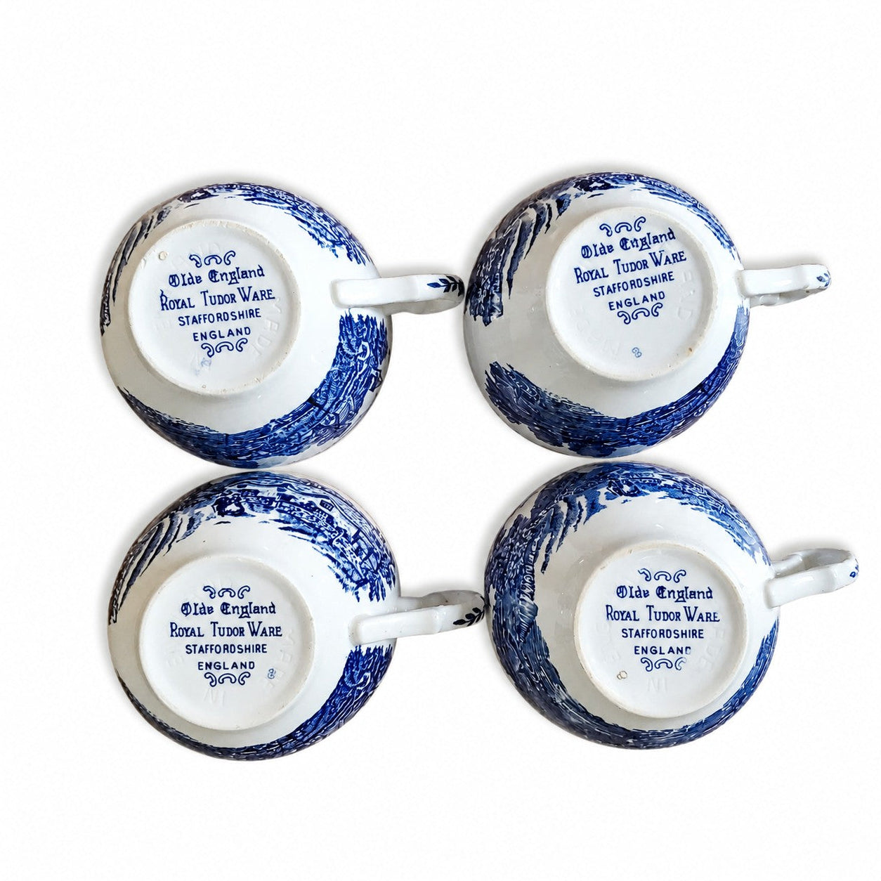 Tasses vintage anglaises décor bleu et blanc style English cottage