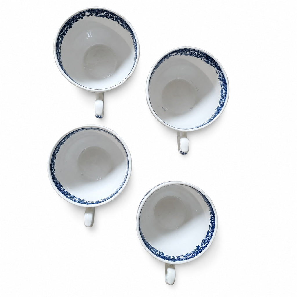 Lot de 4 tasses anglaises anciennes bleu et blanc