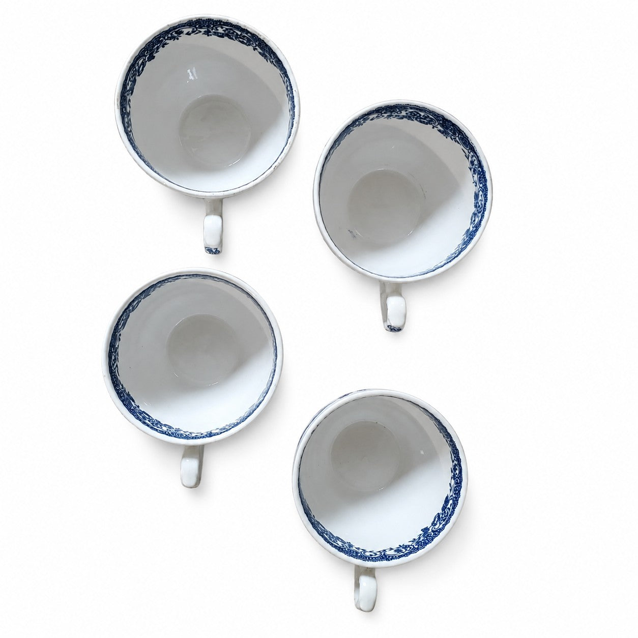 Lot de 4 tasses anglaises anciennes bleu et blanc
