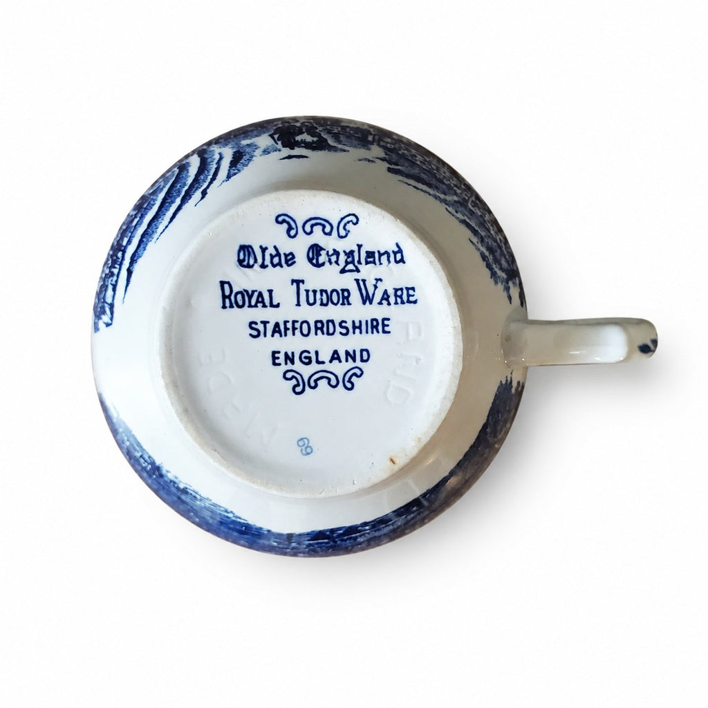 Lot de 4 tasses anglaises anciennes bleu et blanc