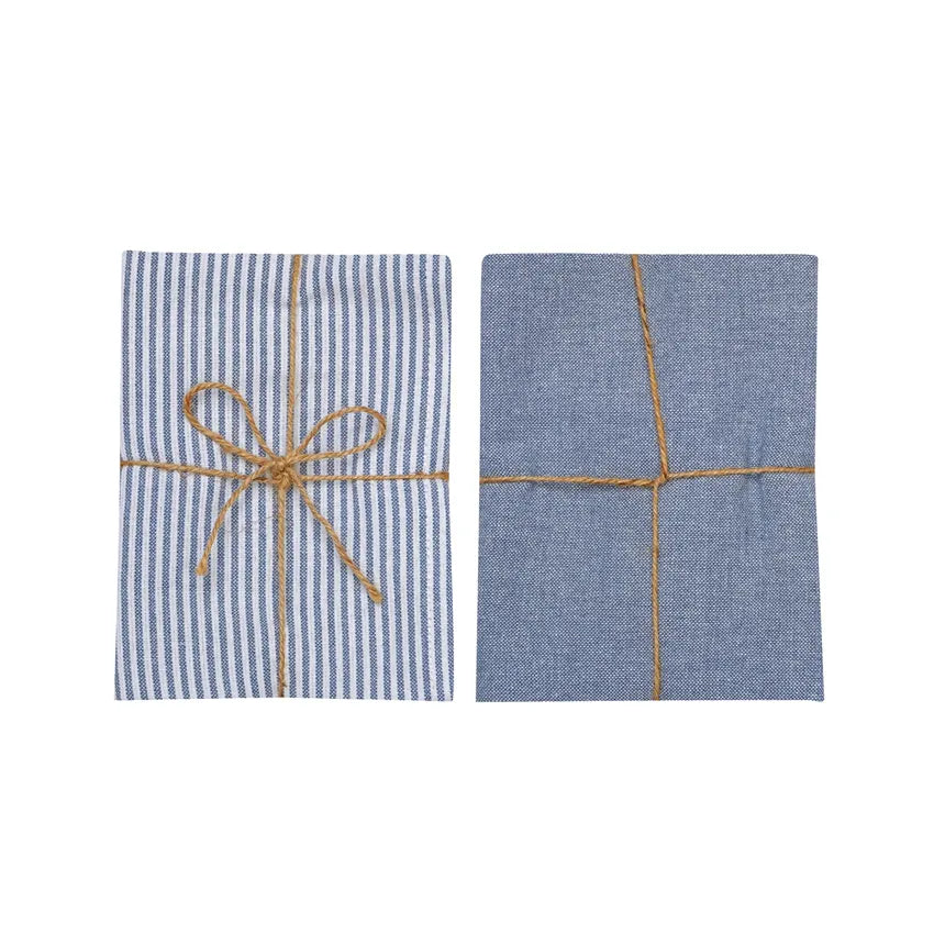 torchon chic et élégant à rayures bleues et blanches