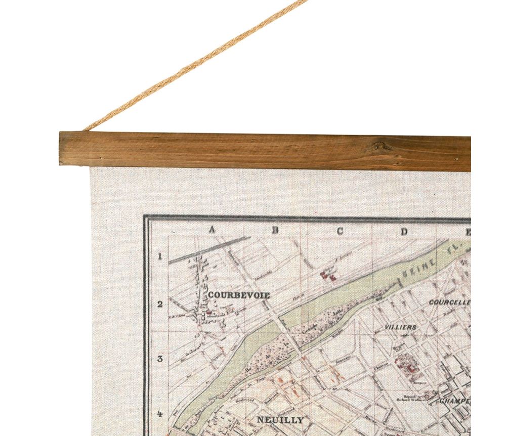 Plan de Paris en toile décorative à suspendre