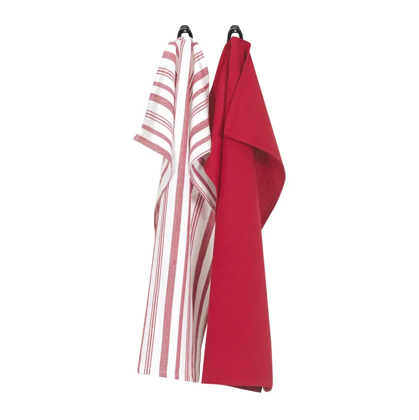 Torchons de cuisine rayés rouge foncé et blanc pour décoration cuisine campagne chic