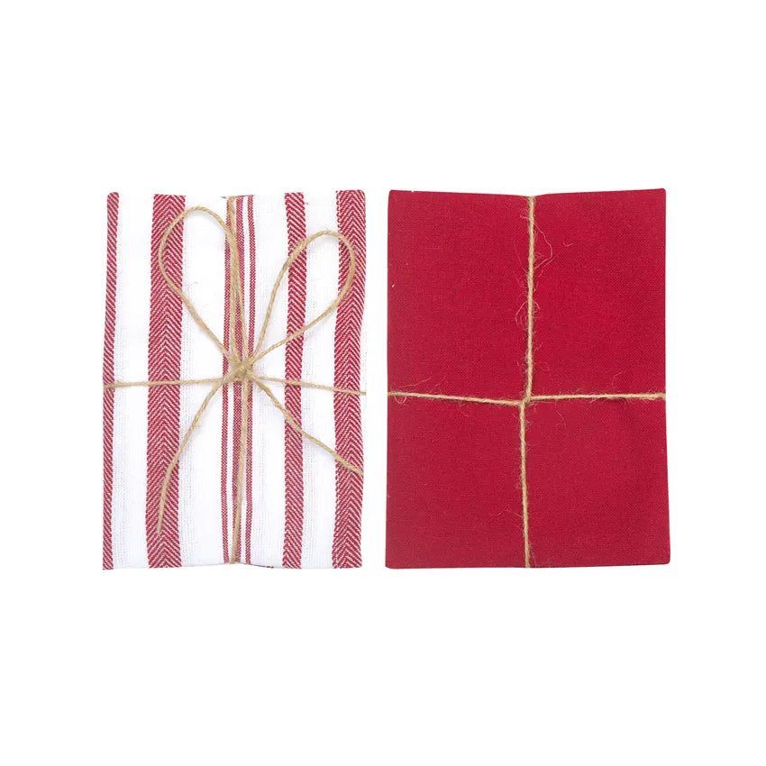 Lot de 2 torchons de cuisine couleur rouge et blanc